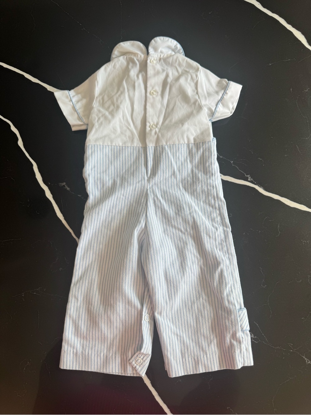 Vintage Baby Boys Light Blue Striped Romper with Puppy Applique - Picture 4 of 4